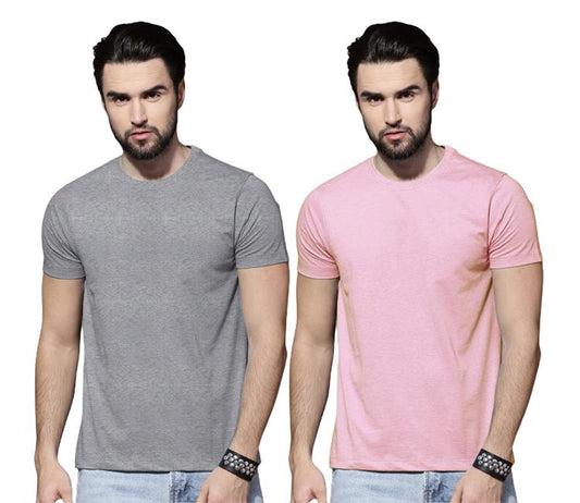 Cotton Solid Half Sleeves Mens Round Neck T-Shirt Pack Of 2