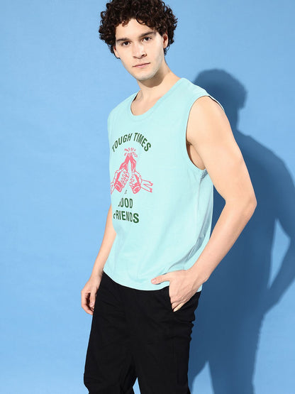 Difference of Opinion Turquoise Blue Sleeveless Graphic Oversized T-shirt
