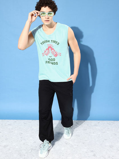 Difference of Opinion Turquoise Blue Sleeveless Graphic Oversized T-shirt